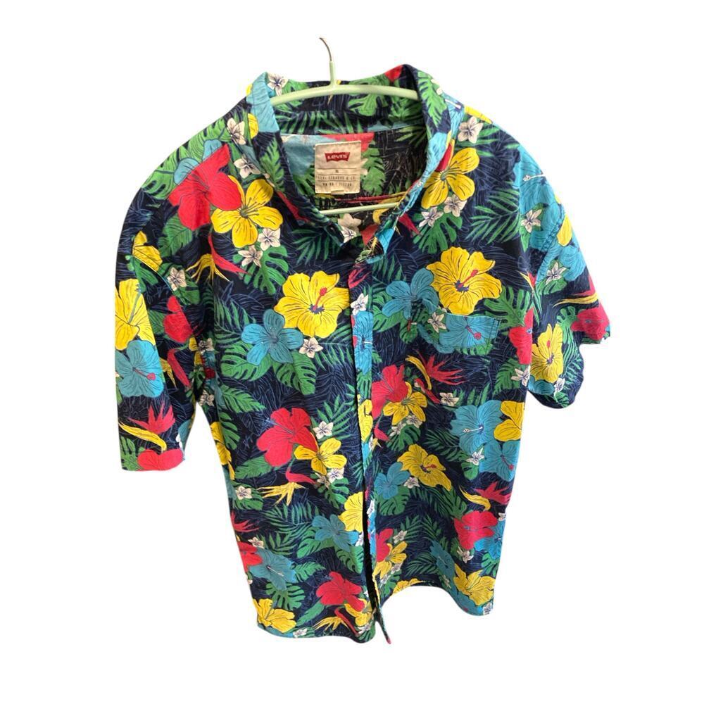 Vintage Style Levi’s Aloha Shirt Bold Flower Print Casual Statement Top size XL